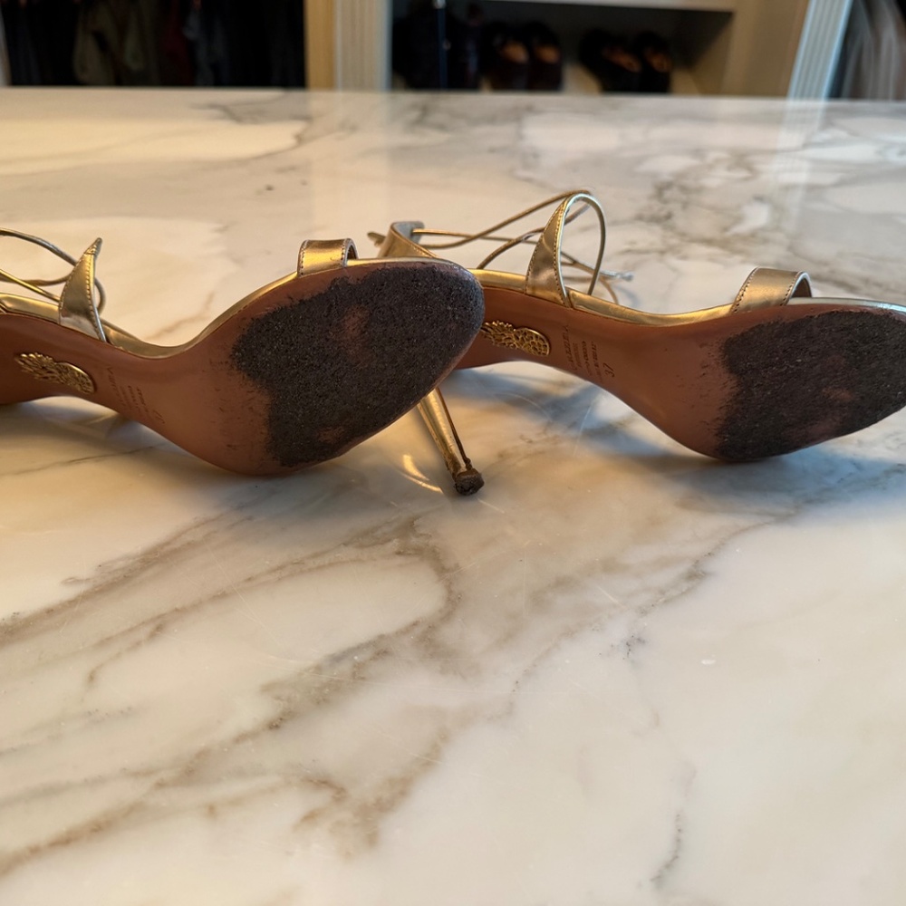 Gold Aquazzura strappy heels - Picture 4 of 6